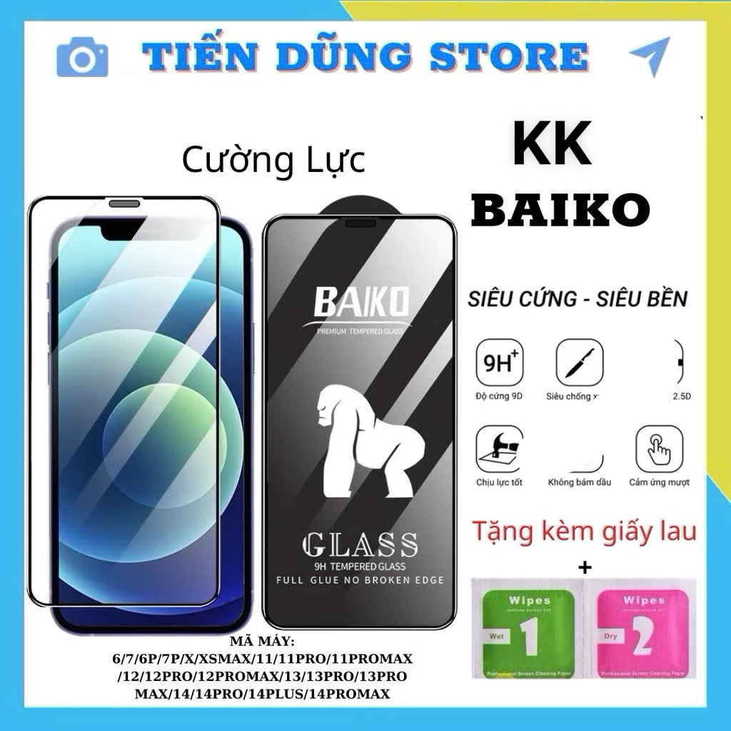 Cường Lực Full Màn lP Cao Cấp BAIKO kk Dành Cho lP 7Plus/8Plus/12Promax/13/13Promax/16proma