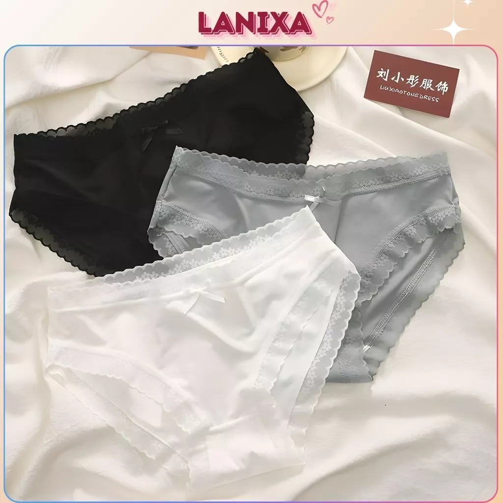 Quần lót nữ lụa băng mềm mịn thoáng mát phối viền ren quyến rũ siêu mỏng nhẹ sexy gợi cảm LANIXA