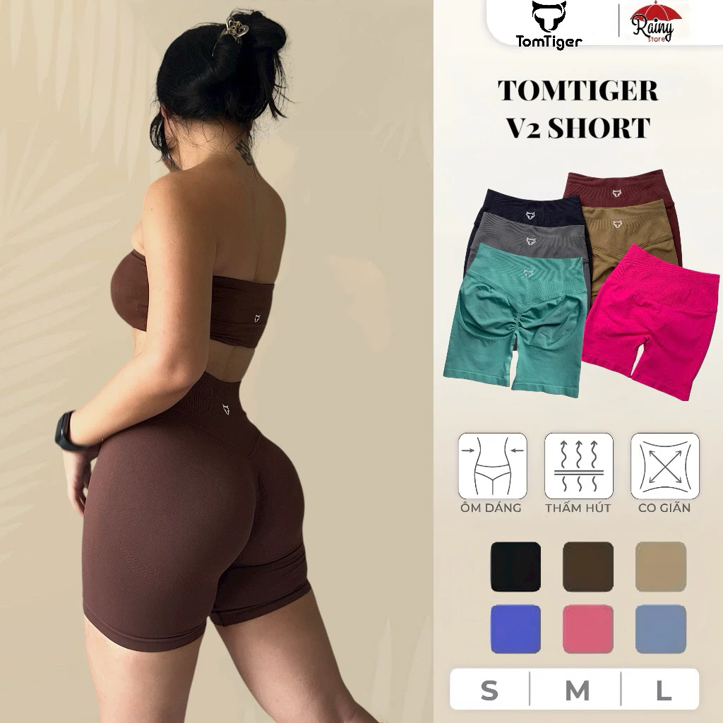 [ CHÍNH HÃNG S/M ] Tomtiger Short - Quần Đùi Tomtiger V2 LƯNG CAO DỆT KIM, Chun Mông V, Tập Gym, Chạy Bộ, Đạp Xe
