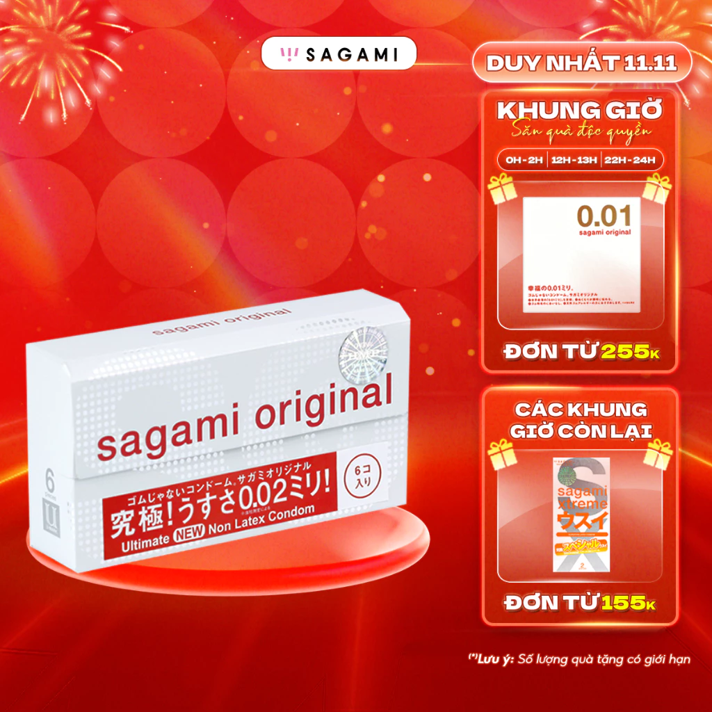 Bao cao su Sagami 002 - siêu mỏng 0.02mm - non latex - hộp 6 chiếc