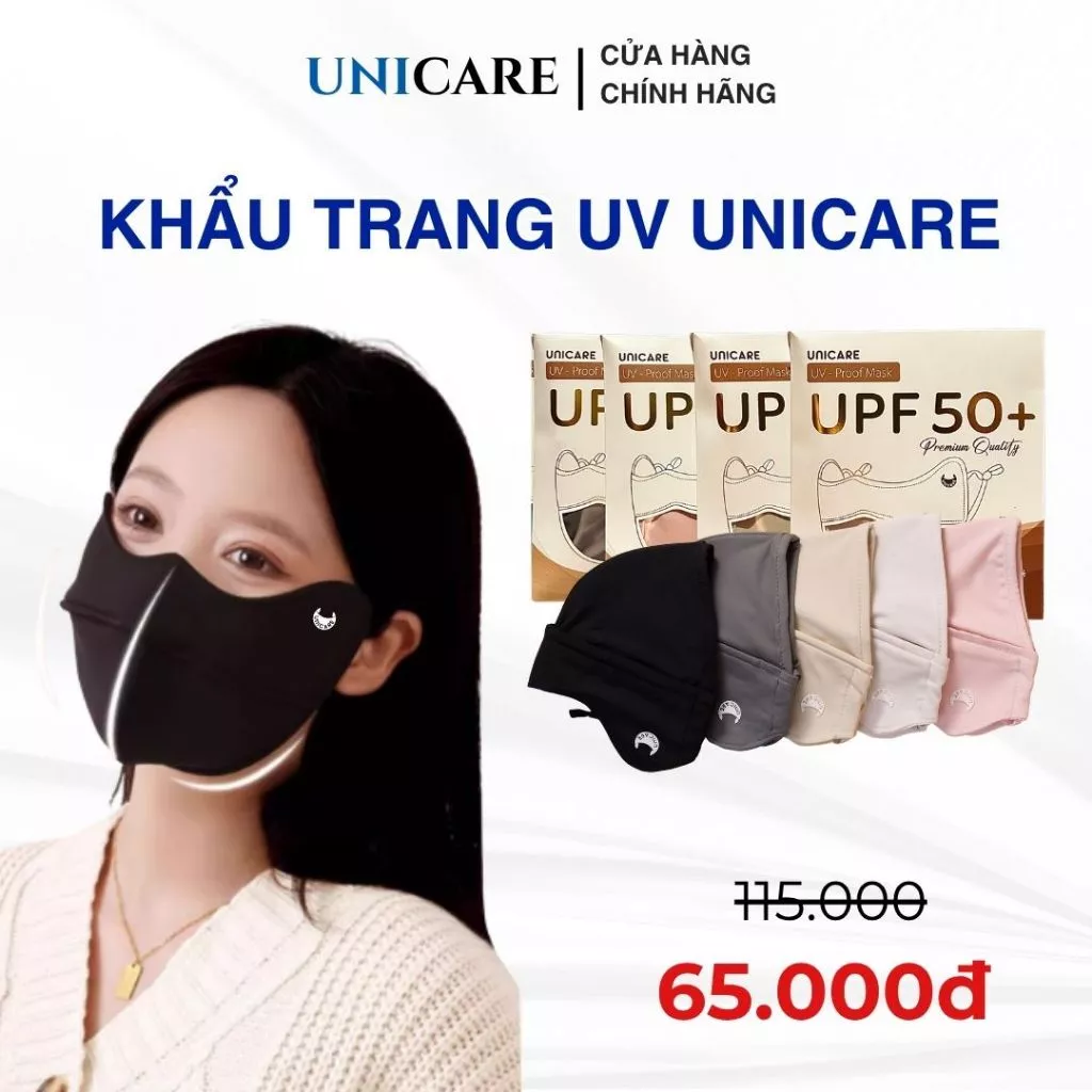 Khẩu trang Unicare chống tia UV, khẩu trang Proof Mask chống nắng kèm lỗ thoáng khí, chất liệu mềm mịn và an toàn với da