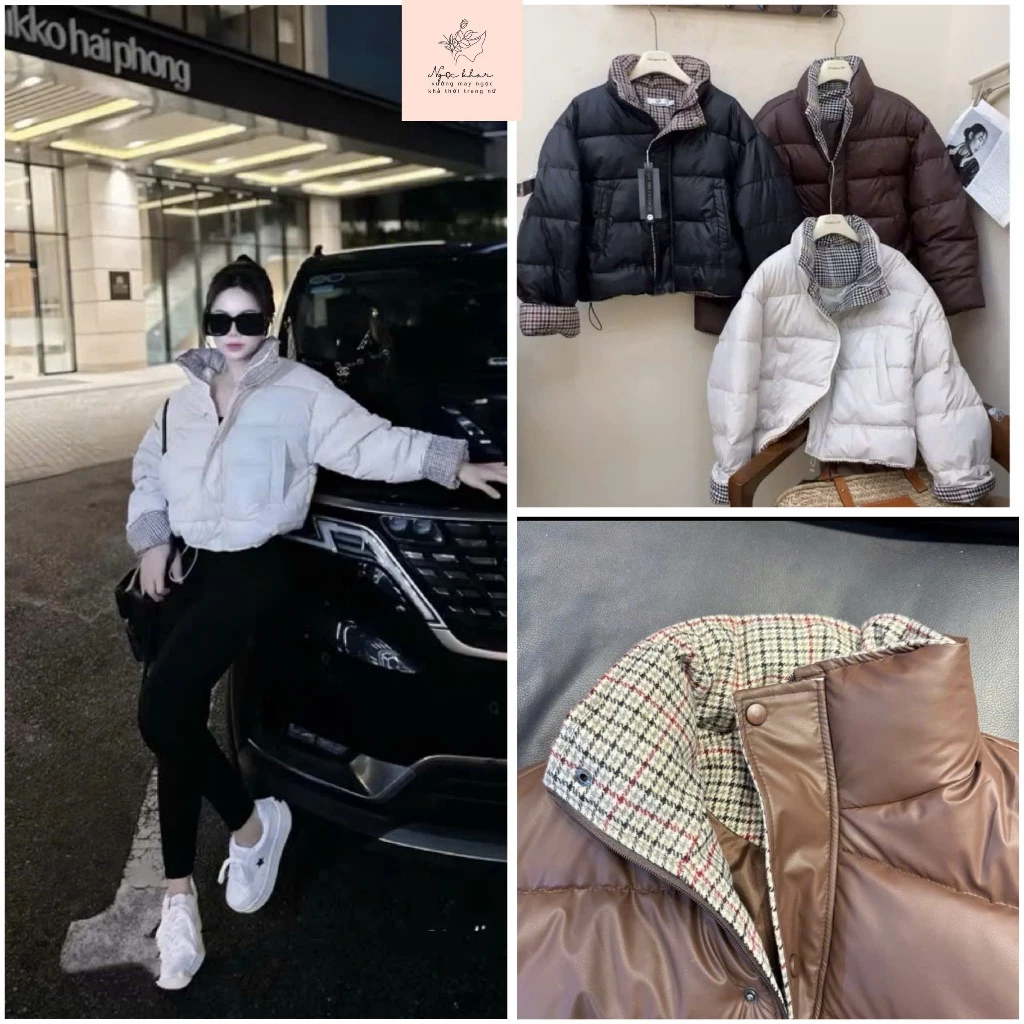 Áo Phao Phối Cổ Caro Hot Trend Thiết Kế Unisex Nữ Dáng Vừa Phong Cách Hàn Quốc Năng Động