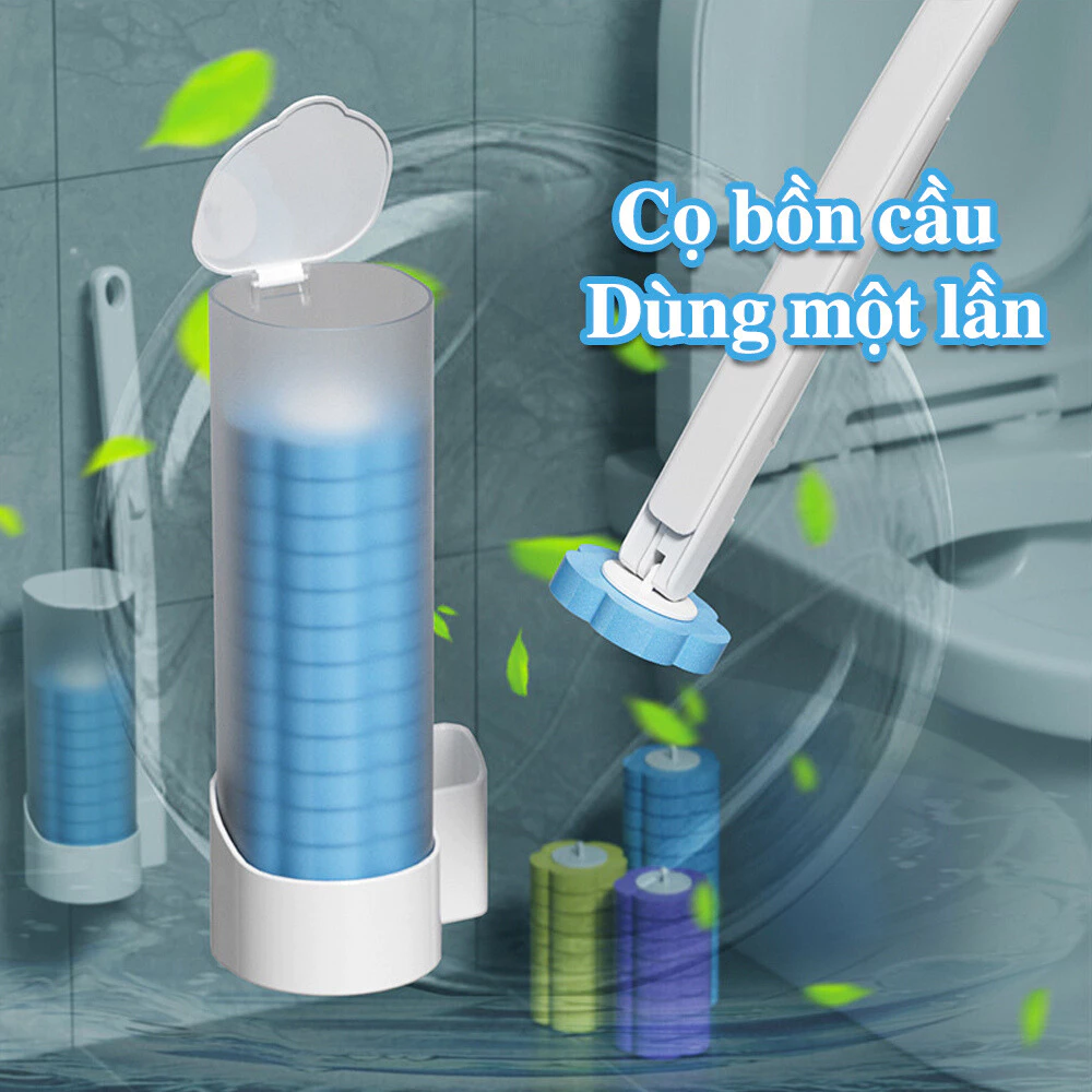 Bộ Cọ Vệ Sinh Toilet Gắn Tường Xoay 360 Độ Dùng Một Lần Có Đầu Thay Thế