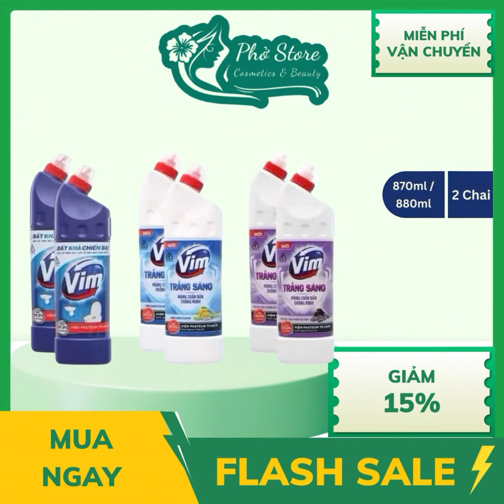 Combo 2 Chai Nước (Gel) Tẩy Bồn Cầu -Nhà Tắm Vim Diệt Khuẩn, Vim Trắng Sáng ( Duck ), Vim Zero 880ML,870ml,500,750,900ml
