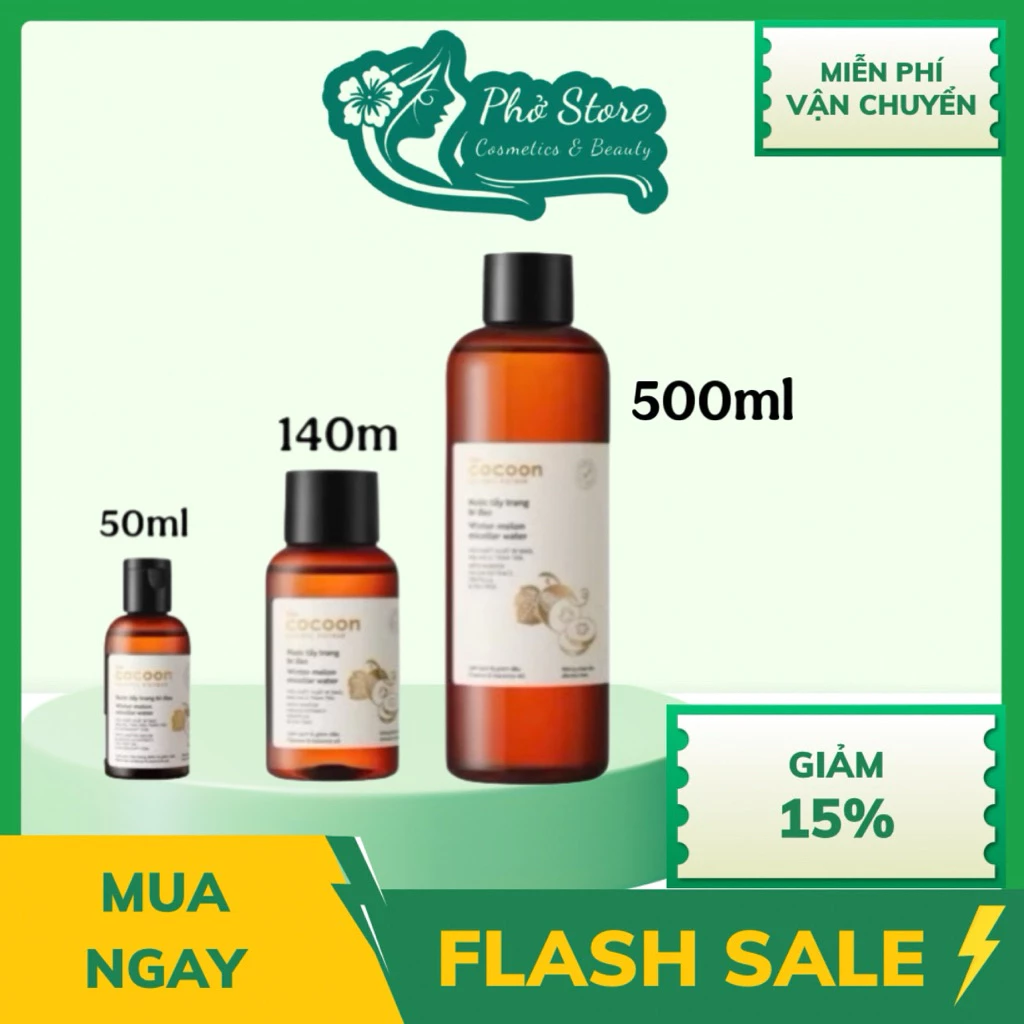 Nước tẩy trang bí đao Cocoon 50ml, 140ml, 500ml dành cho da dầu, da mụn