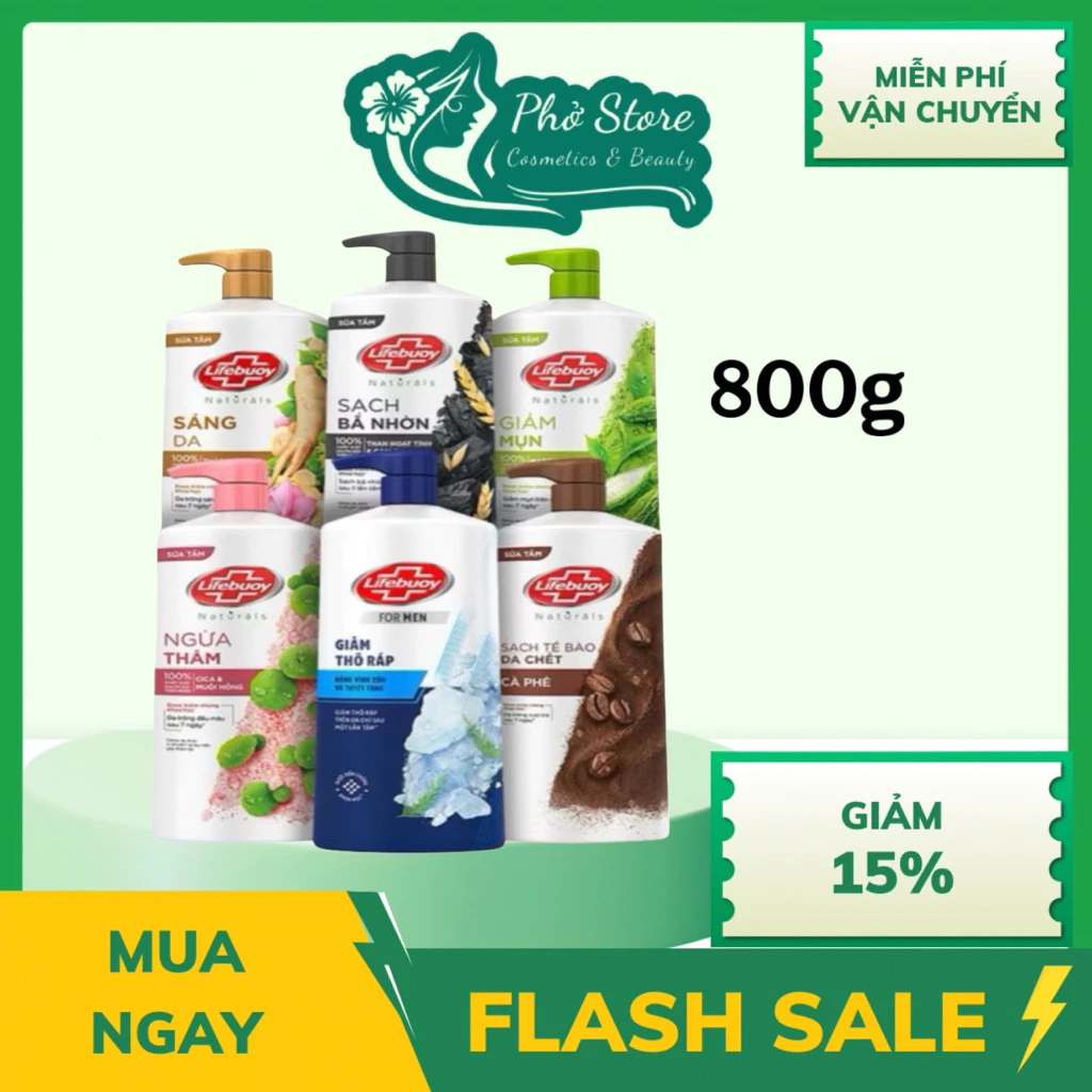 Sữa tắm Lifebuoy Detox Matcha Khổ Qua, Muối hồng, Than Hoạt Tính, Cà Phê 800gr