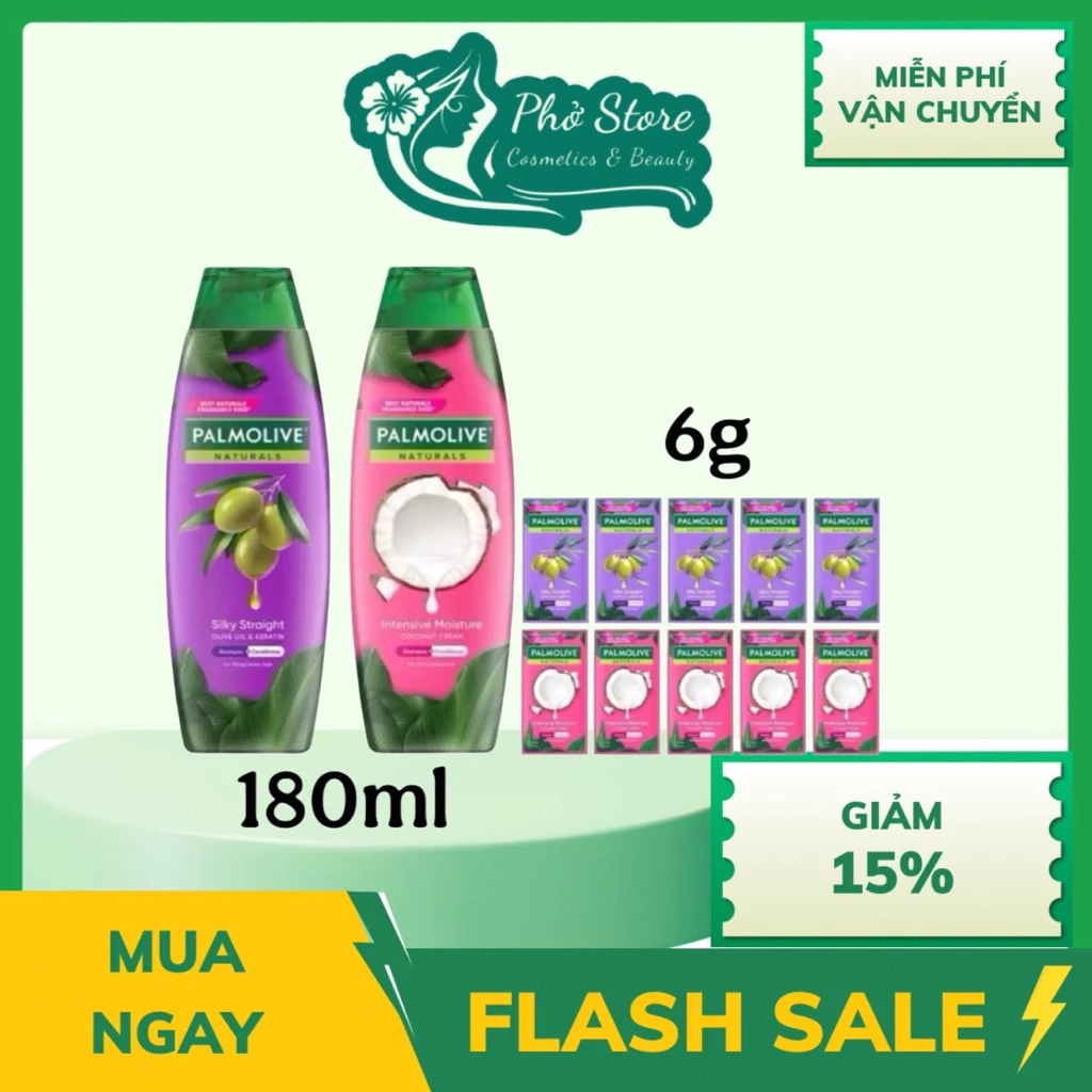 Dầu gội Palmolive kèm dầu xả 2in1 chai 180ml, gói 6gx 10 gói