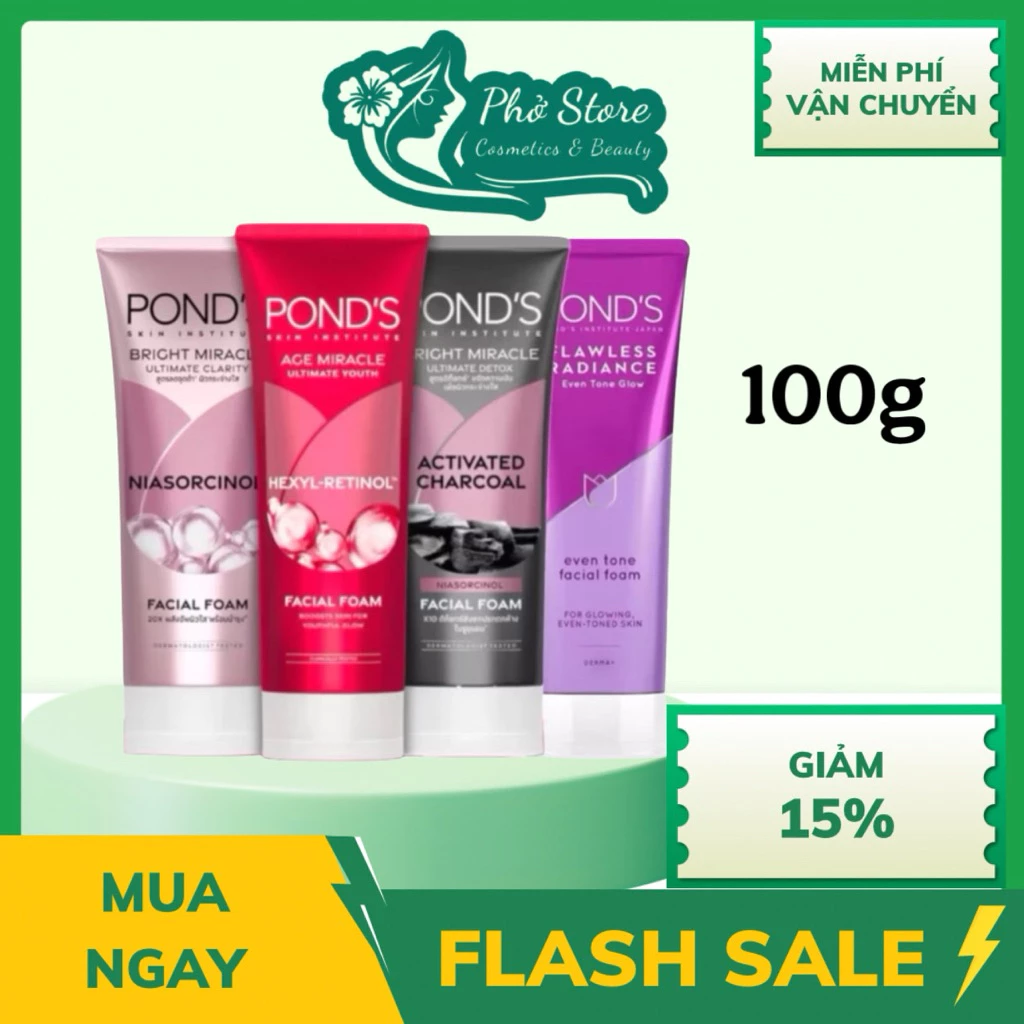 Sữa Rửa Mặt Pond's mới 3X sáng mướt với Niacinamide và Vitamin C, không gây khô da,giảm lão hoá 100g