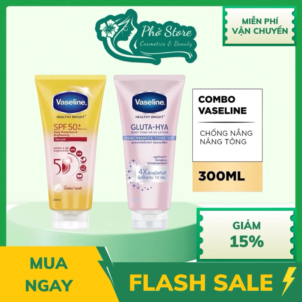 Combo Dưỡng Thể Vaseline ngày đêm Chống Nắng & Nâng Tông gấp 4 lần (300ml)