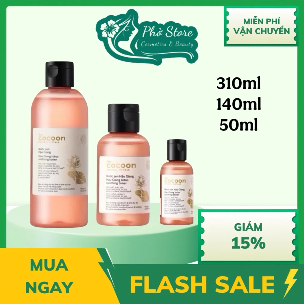 Bigsize - Nước sen Hậu Giang 310ml Cocoon Toner giúp phục hồi đa nhiệm cho da rất nhạy cảm