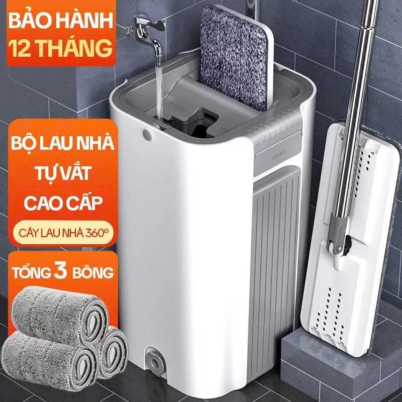 Bộ Cây Lau Nhà DK PRO (Kèm 3 Bông Lau) - Tích Hợp Giặt Vắt Khô, Lau Sạch Hiệu Quả, Đầu Lau 360 Độ