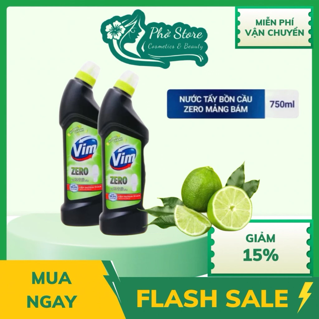 Combo 2 Chai Nước Tẩy Rửa Bồn Cầu / Gel Tẩy Bồn Cầu Vim Zero Diệt Khuẩn - Chai 750ML