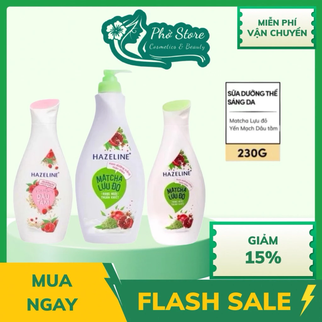 Sữa dưỡng thể HAZELINE Matcha & Lựu Đỏ, Yến mạch dâu tằm sáng da mềm mịn 230ml /370ml