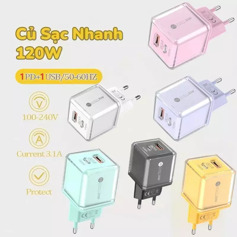 Củ Sạc Nhanh 120W Hỗ Trợ PD/Type-C, Sạc Nhanh, Ổn Định, Bảo Vệ Thiết Bị Quá Tải, Bền Bỉ,Tương Thích Mọi Dòng Điện Thoại