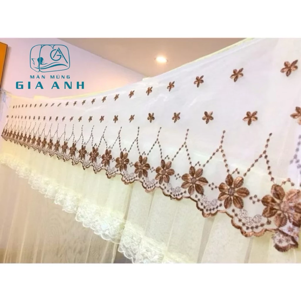 (Thêu Hoa Mai) Mùng tuyn chống muỗi mắc dây 4 góc, chống muỗi hiệu quả, đầy đủ kt 1m2 1m4 1m6 1m8 2m2