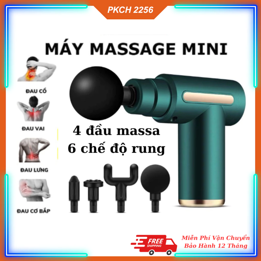 Máy Massage Cầm Tay Mini Đấm Lưng Mát Xa Trị Liệu Cổ Vai Gáy Có 4 Đầu Massa 6 Chế Độ Rung, Sạc USB