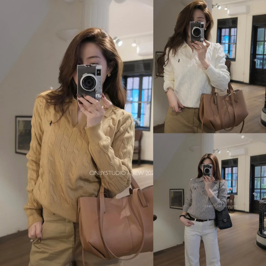 [Hàng QC SẴN] ÁO LEN POLO V CỔ BẺ THỪNG LOGO NGỰA BASIC DỄ MIX ĐỒ