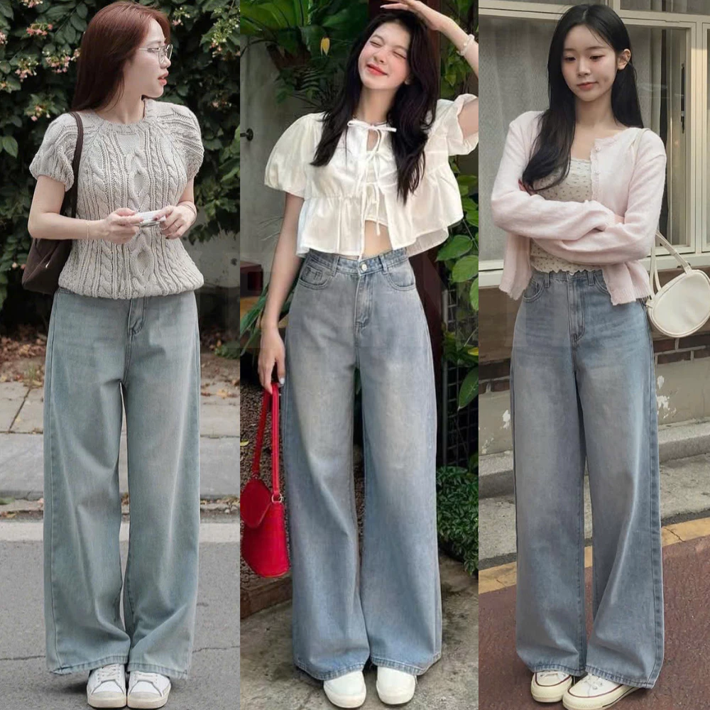Quần Jeans nữ Ống Suông Rộng Đứng Jeaniistore Cạp Cao Màu RETRO , Quần Bò Ống Rộng Chất Jean Mềm Form Unisex MIAA