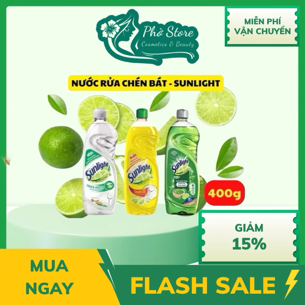Sunlight Nước Rửa Chén Sunlight Chai 400g Thiên Nhiên Lô Hội | Matcha Trà Nhật | Chanh Vàng