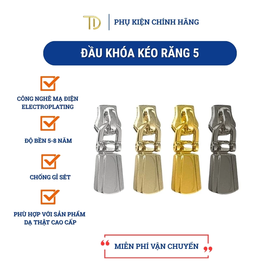 Set 5 đầu khóa kéo răng 5, đầu khóa kéo kim loại không gỉ, đầu khóa kéo cho quần áo, balo, túi xách