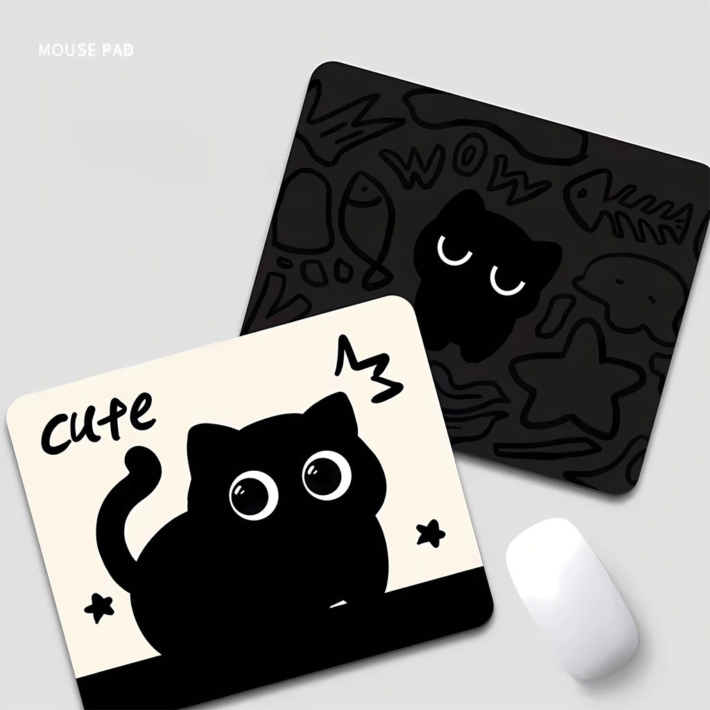 Lót Chuột Cute Mèo Mun Đáng Yêu – Mousepad Siêu Dễ Thương, Êm Tay, Chống Trượt Size Mini nhỏ gọn