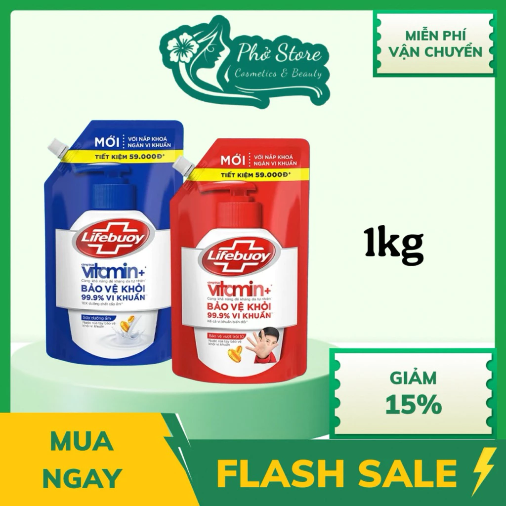 Lifebuoy Nước Rửa Tay Bảo Vệ Vượt Trội Khỏi 99.9% Vi Khuẩn - Túi 1KG