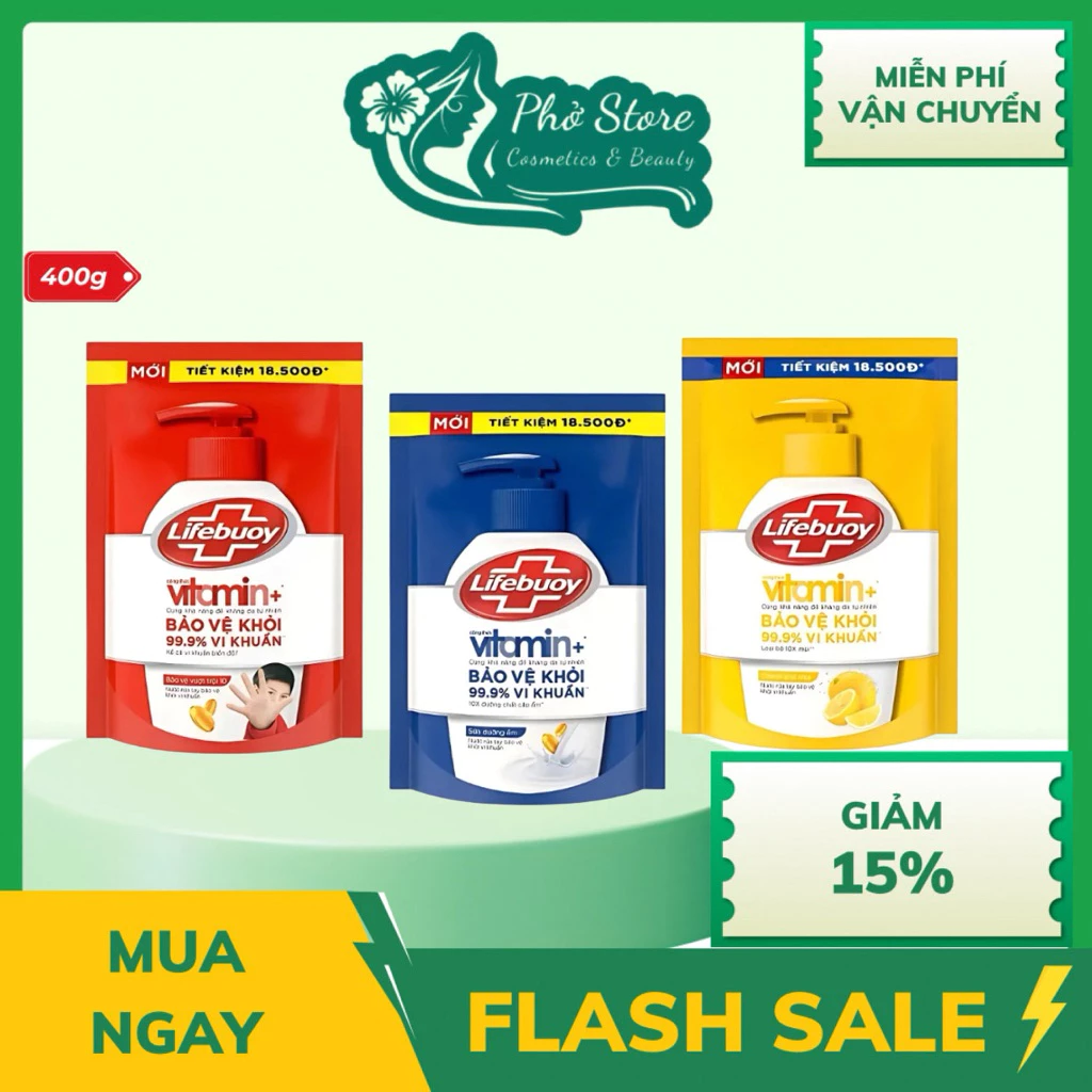 Nước Rửa Tay Lifebuoy Diệt Vi Khuẩn Vượt Trội - Bảo Vệ Khỏi 99.9% Vi Khuẩn - Túi 400g - Tiết Kiệm