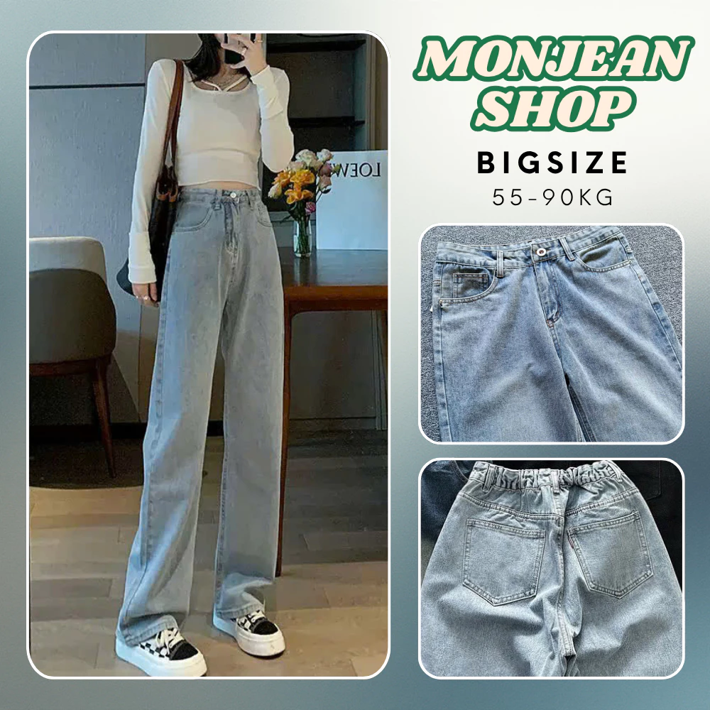Quần jean nữ ống rộng Bigsize 40kg-90kg, kiểu dáng ống suông rộng, quần bò nữ ống rộng dáng xuông MS71