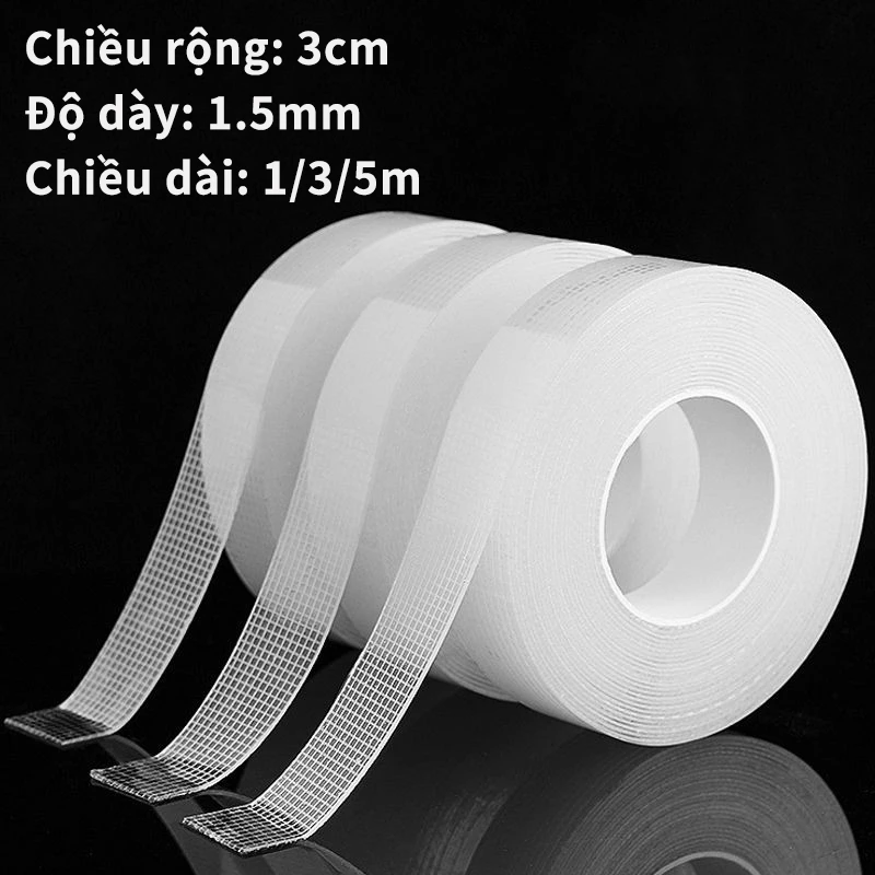 3cm*1m/3m/5m Nano Traceless Băng keo hai mặt có thể tái sử dụng có thể giặt được Móc thủy tinh gốm dính có thể phục hồi