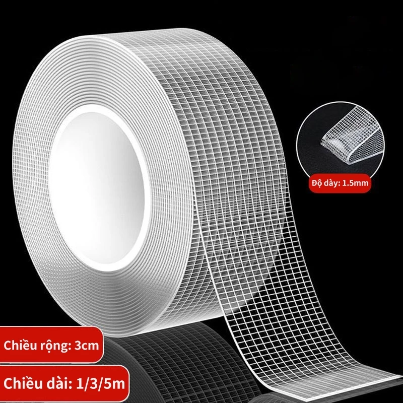 3cm*1m/3m/5m Băng keo hai mặt Nano dạng lưới Băng keo liền mạch có độ bám dính keo hai mặt Acrylic