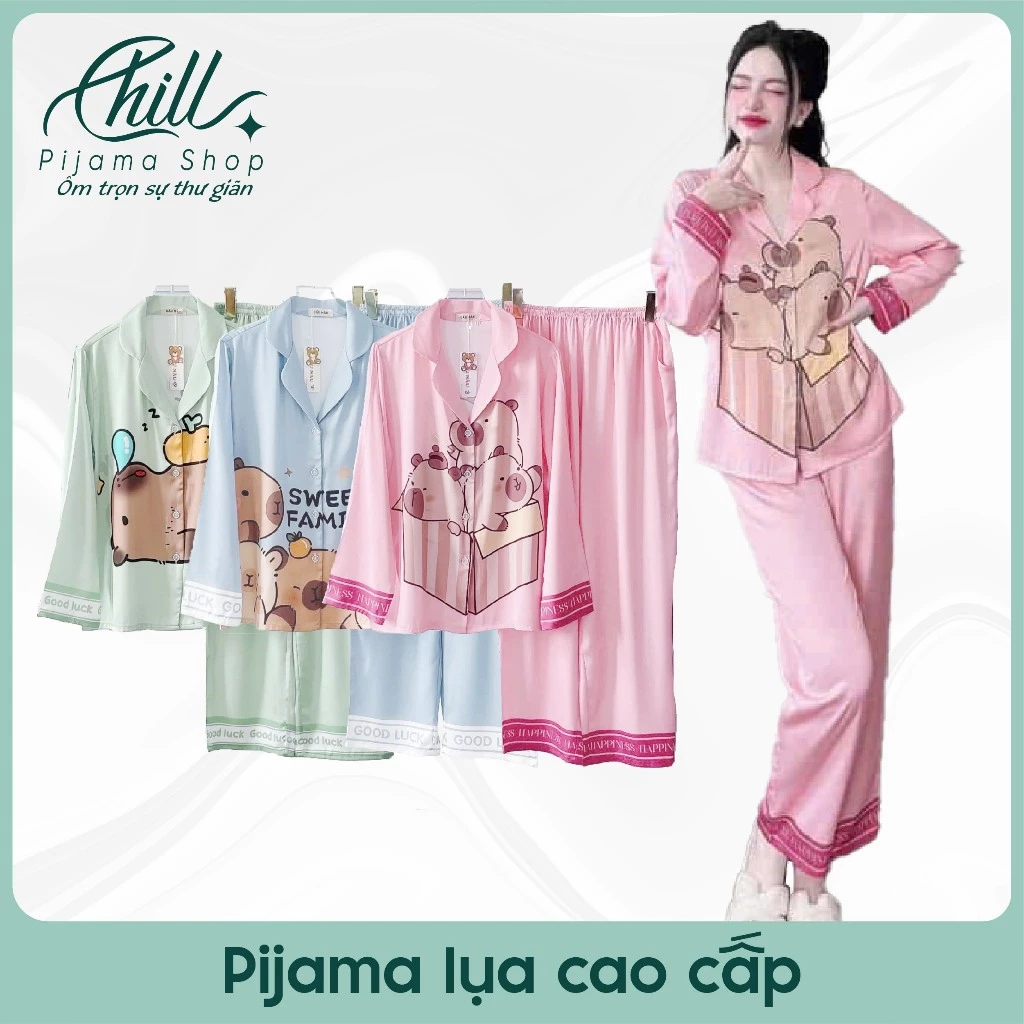 [Chill Pijama] Bộ Nữ Capybara Quần Dài Mặc Ở Nhà Chất Liệu Lụa Cát Thoáng Mát Siêu Mềm Mịn