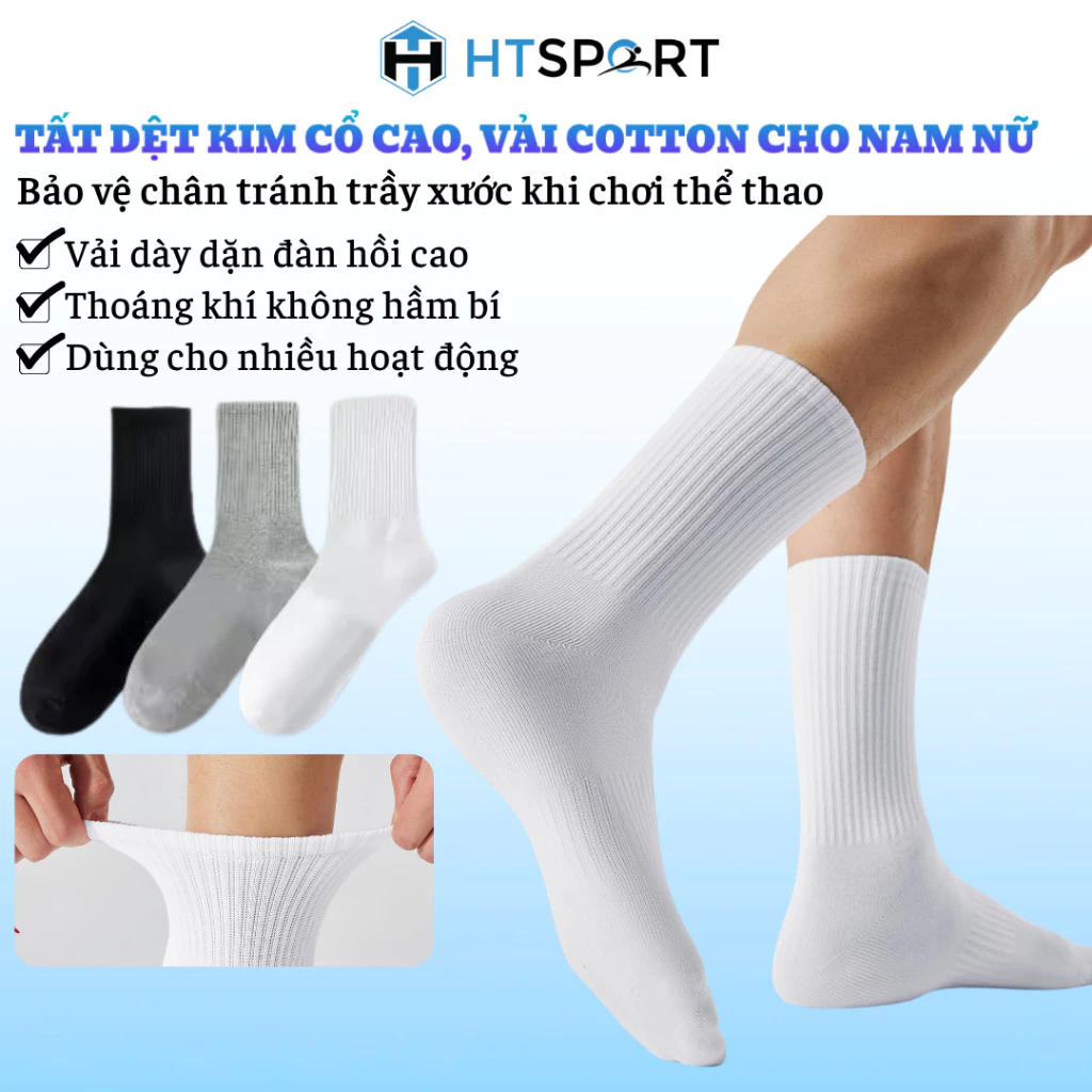 Tất Dệt Kim Cổ Cao, Vớ Unisex Dệt Kim, Tất Lửng Vải Cotton Trơn Dành Cho Nam Nữ
