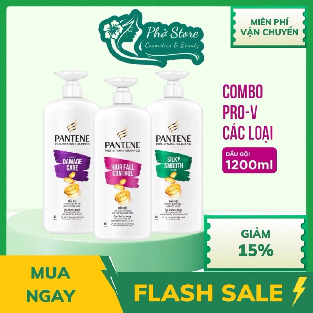 Gội PANTENE Pro-V Ngăn Rụng Tóc/ Phục Hồi Hư Tổn/ Suôn Mượt Óng Ả - Chai 1200ML