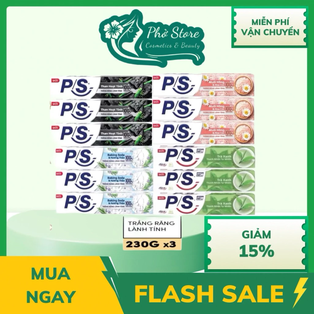 Combo 3 kem đánh P/S Răng Trắng Lành Tính 230g/hộp
