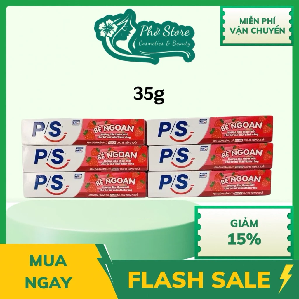 Combo 12 cây Kem đánh răng trẻ em P/s bé ngoan hương dâu thơm mát tuýp 35g không cay an toàn khi bé nuốt