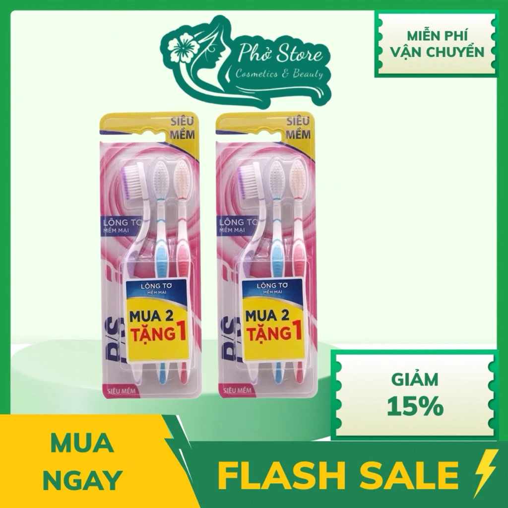 [ Mua 2 Tặng 1] Bộ 3 Bàn chải đánh răng P/S Lông tơ siêu mềm mại