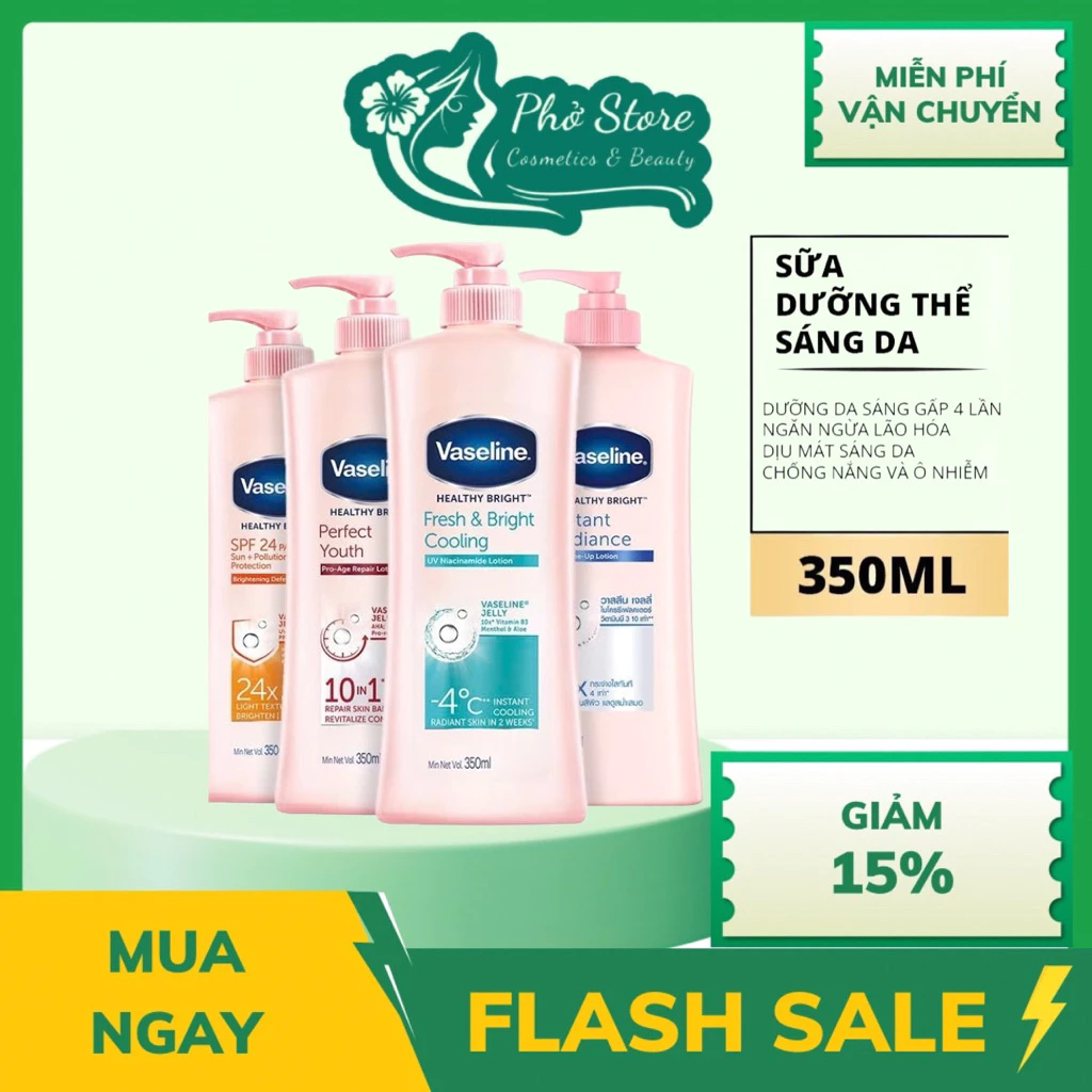Sữa Dưỡng Thể Vaseline Dưỡng Ẩm Sáng Da Tức Thì - Ngừa Lão Hóa- Chống Nắng - Dịu Mát 350ml