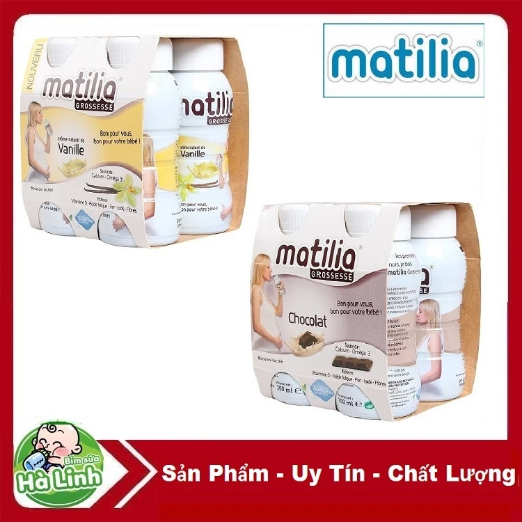 Lốc 4 lọ Sữa Bầu Matilia 200ml ( Pháp ) Vị socola, vani, [Date 05/2027]