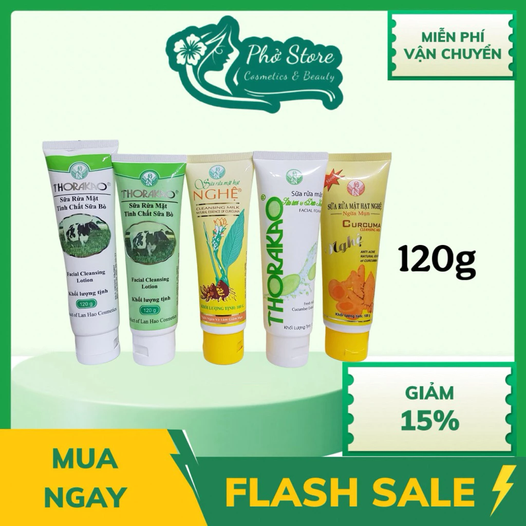 Sữa Rửa Mặt Tinh Chất Sữa Bò, Nghệ Thorakao Có Hạt Massage (Tuýp 120g)