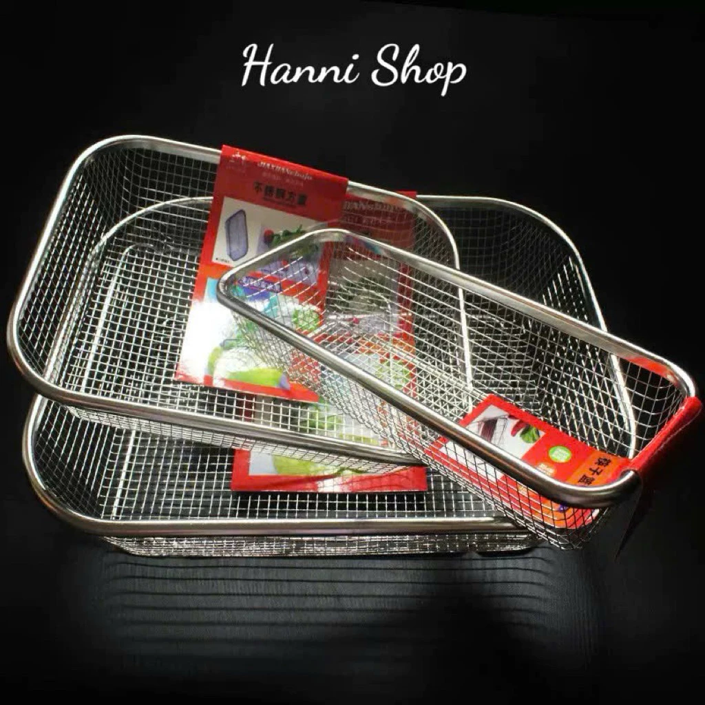 Rổ inox hình chữ nhật nhiều kích thước Rổ lưới 304 đa năng đựng đũa, thìa, đồ chiên rán mỡ không lo rỉ