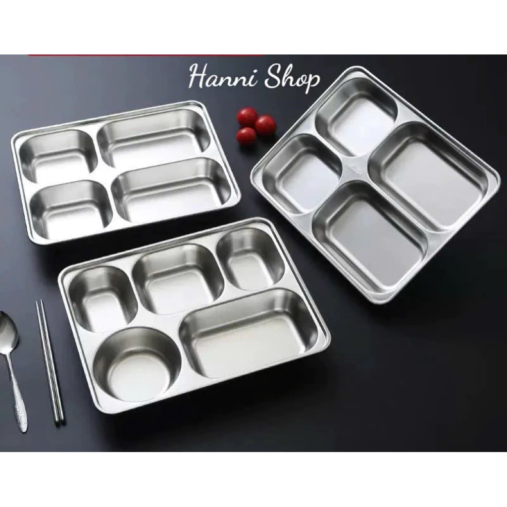 Khay cơm inox 304 3,4,5,6 ngăn cao cấp, khay ăn cho bé, học sinh, nhân viên văn phòng, nhà hàng HanniShop