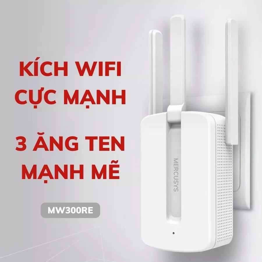 Bộ kích sóng wifi Mercusys MW300re 3 râu - Cục thu phát mở rộng hút sóng wifi cực mạnh VDS shop