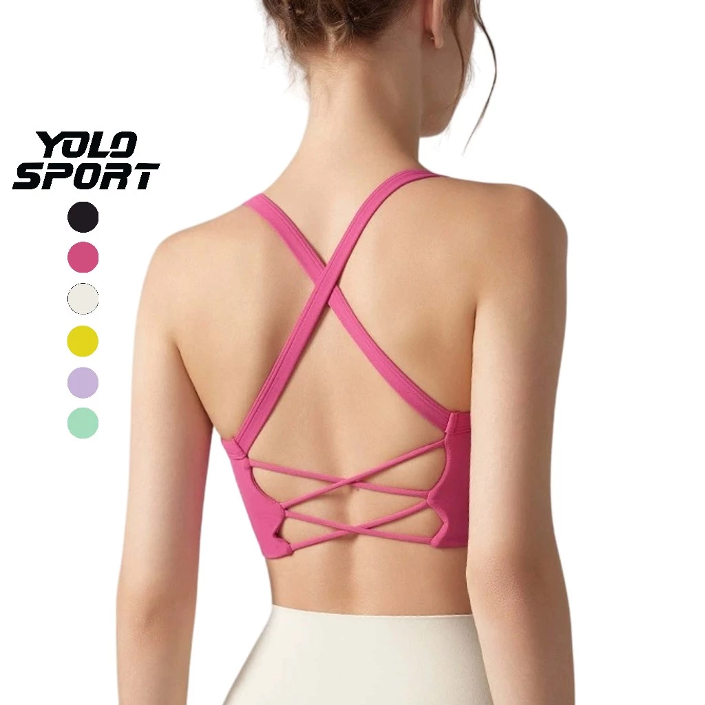 Áo Bra Thể Thao Nữ Mút Đúc Hở Lưng Đan Dây Chéo Mềm Mịn Co Giãn Thoáng Mát Tập Gym Yoga Pilates - YOLO SPORT
