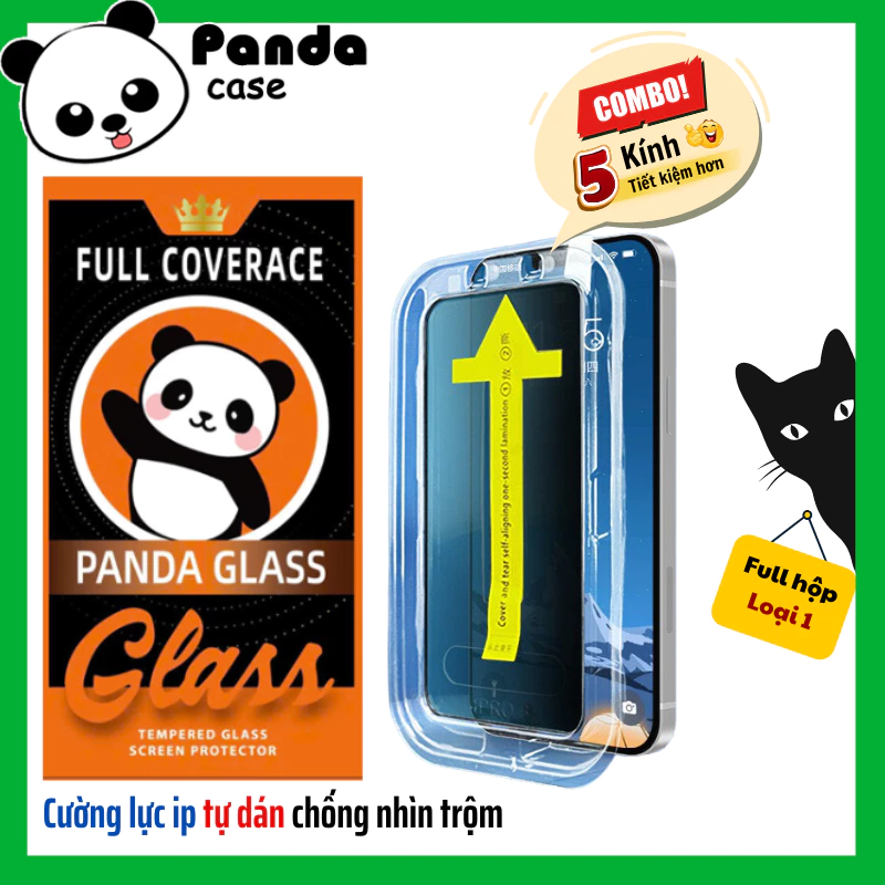 COMBO 5 Kính Cường Lực cho iphone Tự Dán Chống Nhìn Trộm FULL HỘP full màn Cho ip 7Plus đến 17promax