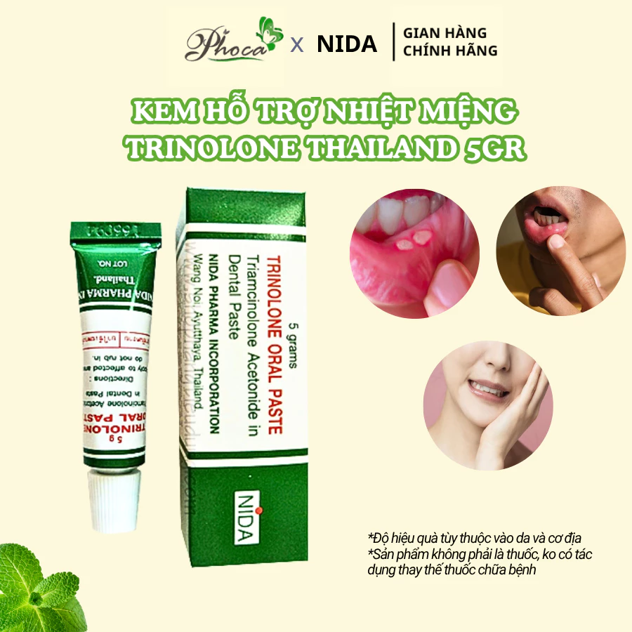 Kem nhiệt miệng thái lan Trinolone Oral Paste 5gr By Phoca, hỗ trợ giảm nhiệt miệng