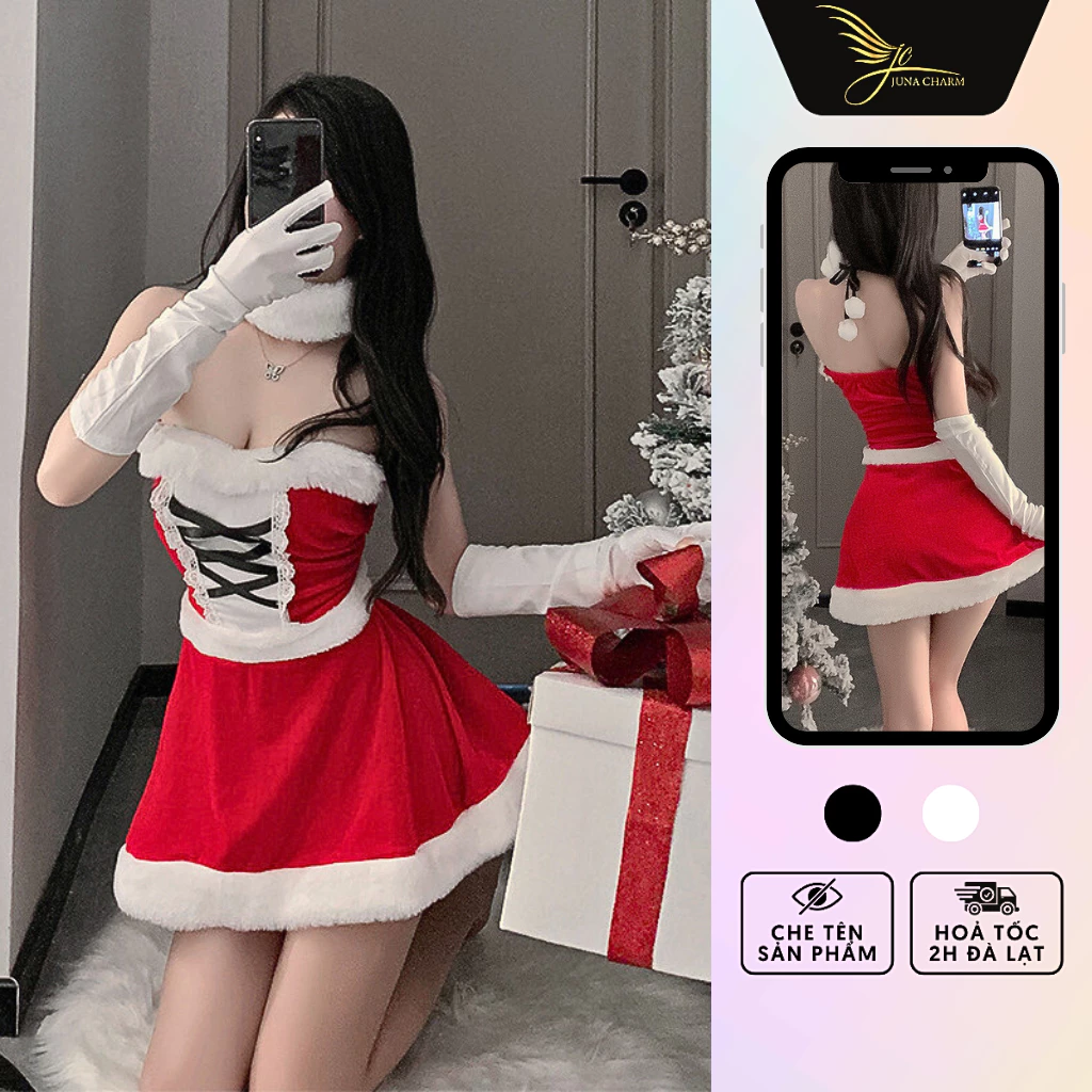 Cosplay Noel, Váy Hóa Trang Giáng Sinh Sexy JUNA Freesize Thời Trang Đồ Ngủ Dành Cho Nữ, Chất Vải Nhung Phối Lông/SP2002