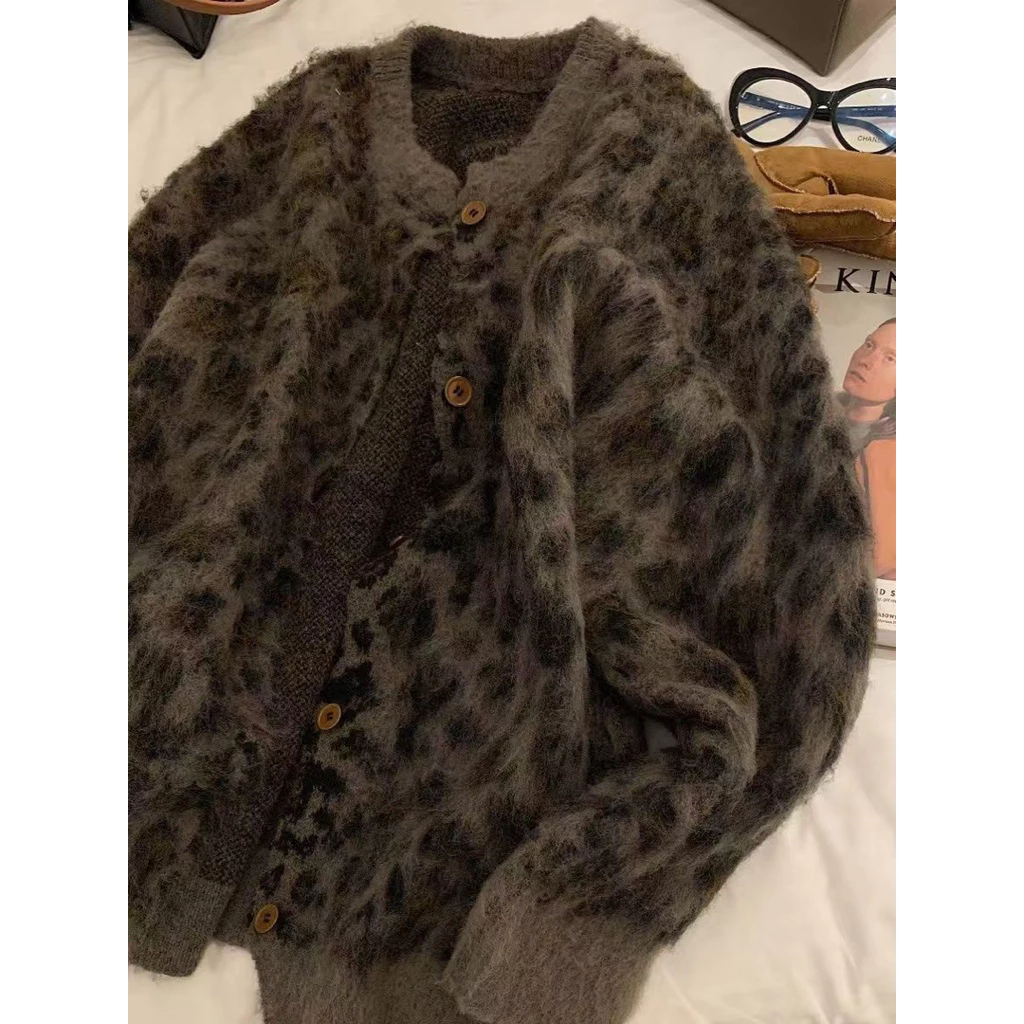 [749] Khoác cardigan len da beo nữ chất len dày dặn nặng tay form dáng rộng thoải mái dễ phối mix đồ