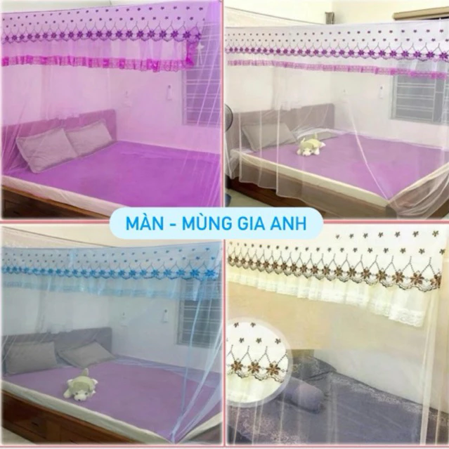[Thêu Hoa Mai] Màn mùng treo treo 4 góc, màn tuyn thái cao cấp chống muỗi hiệu quả, Màn Có Cửa, Đầy Đủ Kích Thước
