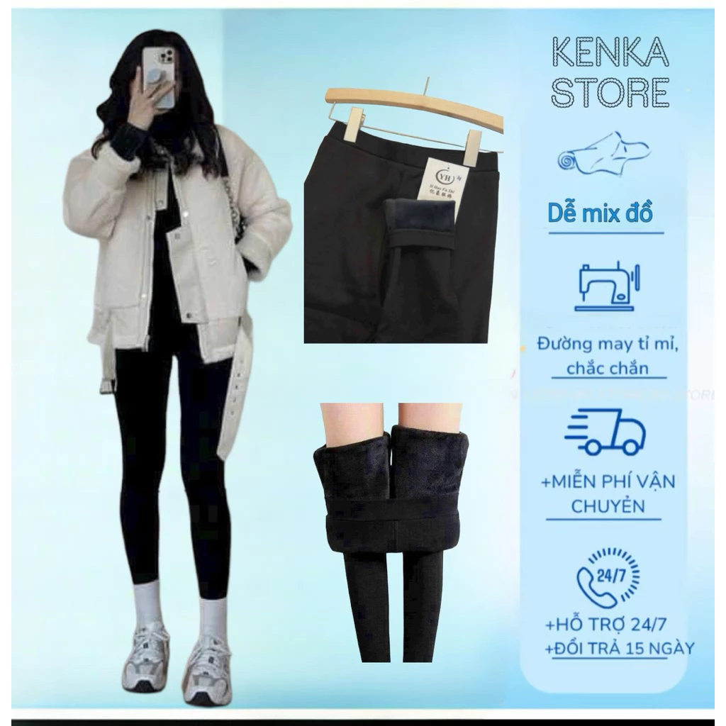 Quần Legging Nỉ Lót Lông Dày Dặn Cực Âm Áp Cho Mùa Đông Dáng Ôm Basic