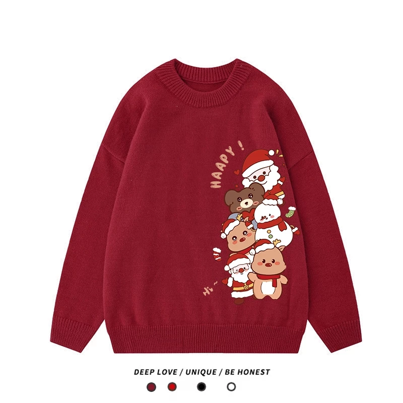 Áo Sweater Nam/Nữ HappyTee - Áo Noel Sweater HAPPY! Santa & Bear dễ thương chất Nỉ